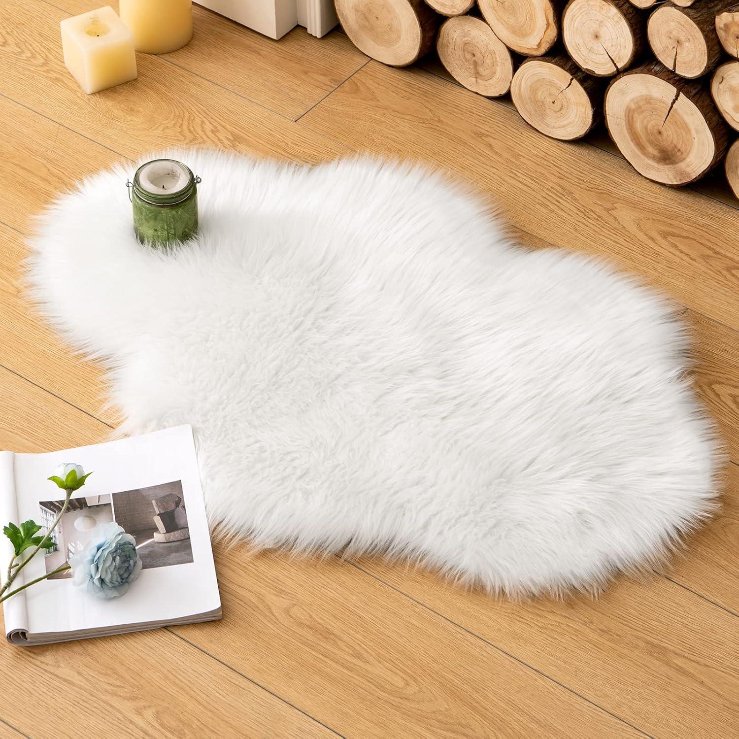 imageMIULEE Luxury Soft Fluffy Area Rug 3x5 Feet Faux Fur Sheepskin Rug Decorative Plush Shaggy Carpet for Christmas Decor Bedside Sofa Floor Nursery WhiteWhite