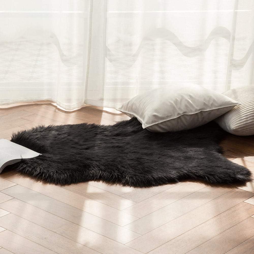 imageMIULEE Luxury Soft Fluffy Area Rug 3x5 Feet Faux Fur Sheepskin Rug Decorative Plush Shaggy Carpet for Christmas Decor Bedside Sofa Floor Nursery WhiteBlack