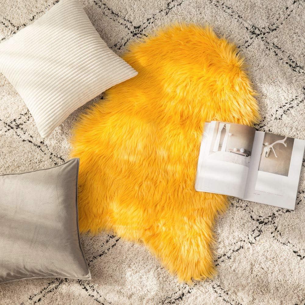 imageMIULEE Luxury Soft Fluffy Area Rug 3x5 Feet Faux Fur Sheepskin Rug Decorative Plush Shaggy Carpet for Christmas Decor Bedside Sofa Floor Nursery WhiteOrange Yellow