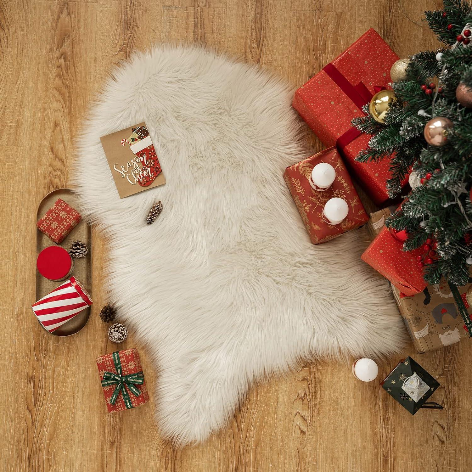 imageMIULEE Luxury Soft Fluffy Area Rug 3x5 Feet Faux Fur Sheepskin Rug Decorative Plush Shaggy Carpet for Christmas Decor Bedside Sofa Floor Nursery WhiteWhite