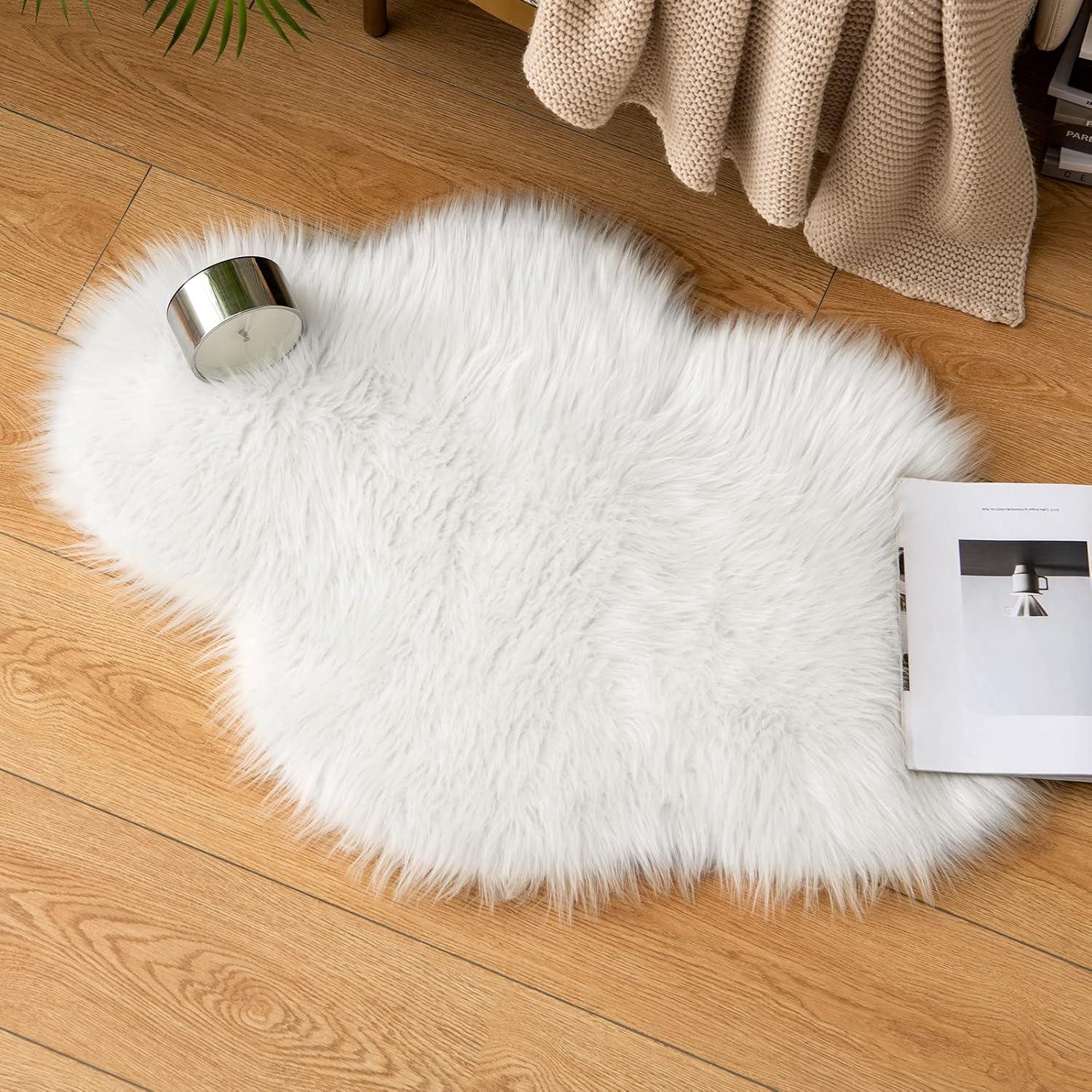 imageMIULEE Luxury Soft Fluffy Area Rug 3x5 Feet Faux Fur Sheepskin Rug Decorative Plush Shaggy Carpet for Christmas Decor Bedside Sofa Floor Nursery WhiteWhite