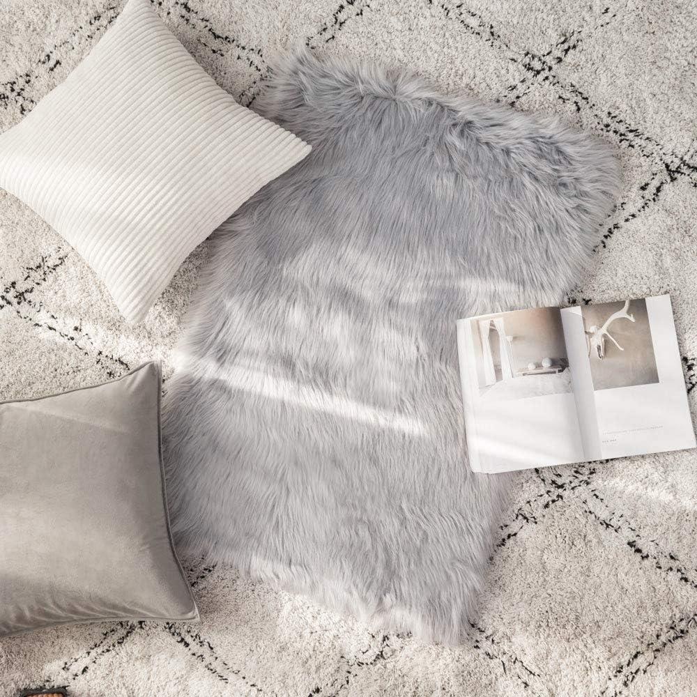 imageMIULEE Luxury Soft Fluffy Area Rug 3x5 Feet Faux Fur Sheepskin Rug Decorative Plush Shaggy Carpet for Christmas Decor Bedside Sofa Floor Nursery WhiteGrey