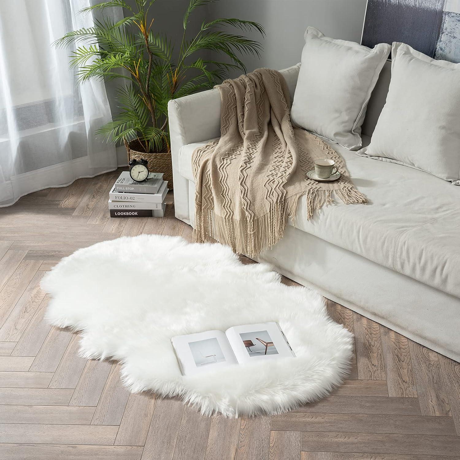 imageMIULEE Luxury Soft Fluffy Area Rug 3x5 Feet Faux Fur Sheepskin Rug Decorative Plush Shaggy Carpet for Christmas Decor Bedside Sofa Floor Nursery WhiteWhite