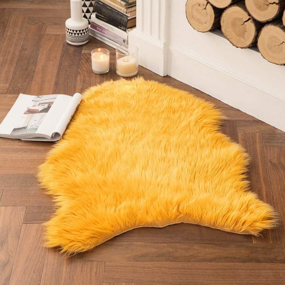 imageMIULEE Luxury Soft Fluffy Area Rug 3x5 Feet Faux Fur Sheepskin Rug Decorative Plush Shaggy Carpet for Christmas Decor Bedside Sofa Floor Nursery WhiteOrange Yellow