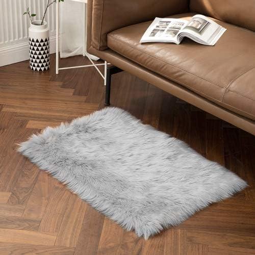 imageMIULEE Luxury Soft Fluffy Area Rug 3x5 Feet Faux Fur Sheepskin Rug Decorative Plush Shaggy Carpet for Christmas Decor Bedside Sofa Floor Nursery WhiteGrey