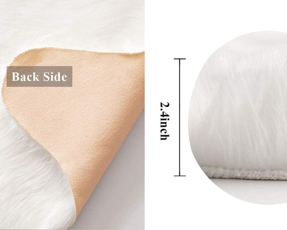 imageMIULEE Luxury Soft Fluffy Area Rug 3x5 Feet Faux Fur Sheepskin Rug Decorative Plush Shaggy Carpet for Christmas Decor Bedside Sofa Floor Nursery WhiteWhite