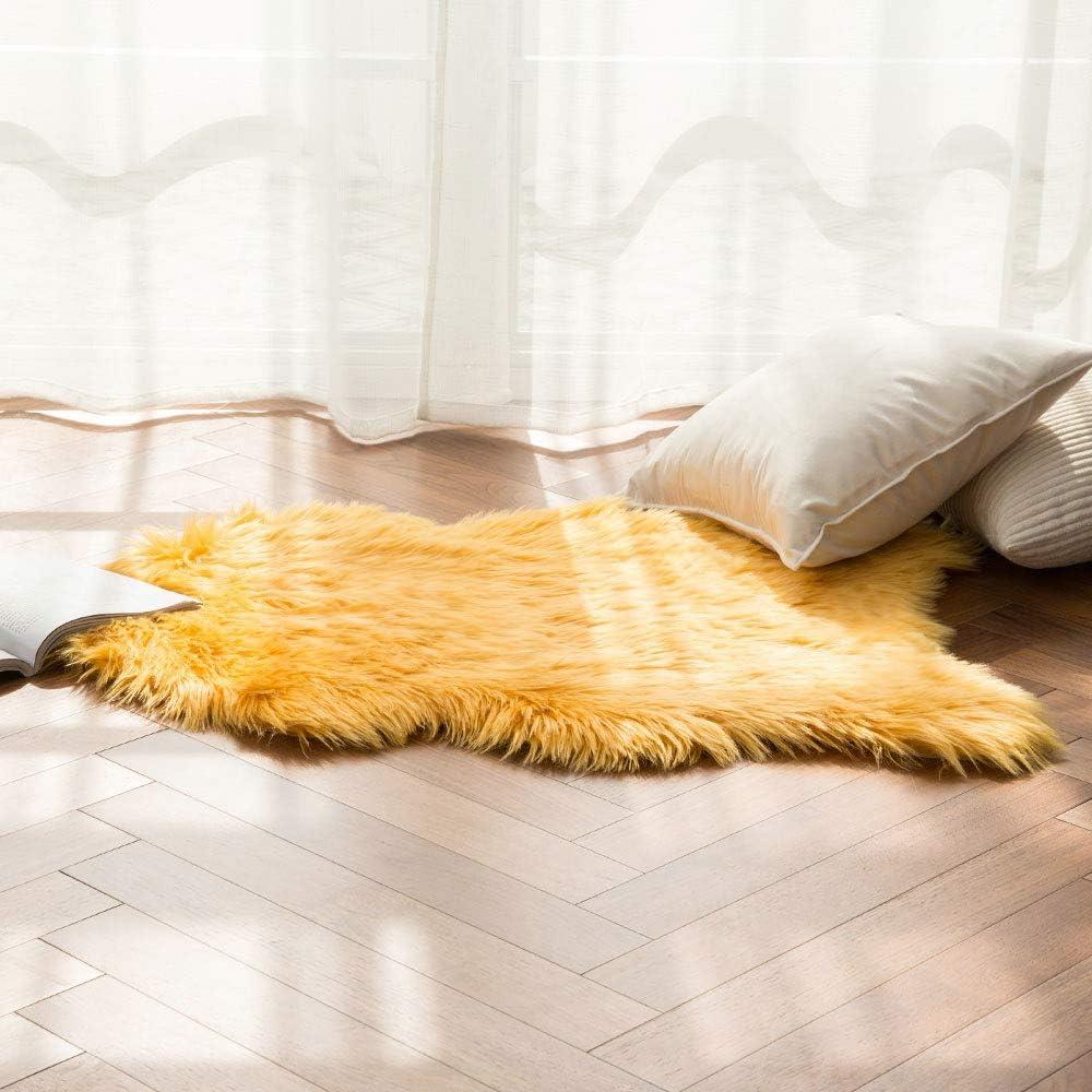imageMIULEE Luxury Soft Fluffy Area Rug 3x5 Feet Faux Fur Sheepskin Rug Decorative Plush Shaggy Carpet for Christmas Decor Bedside Sofa Floor Nursery WhiteOrange Yellow