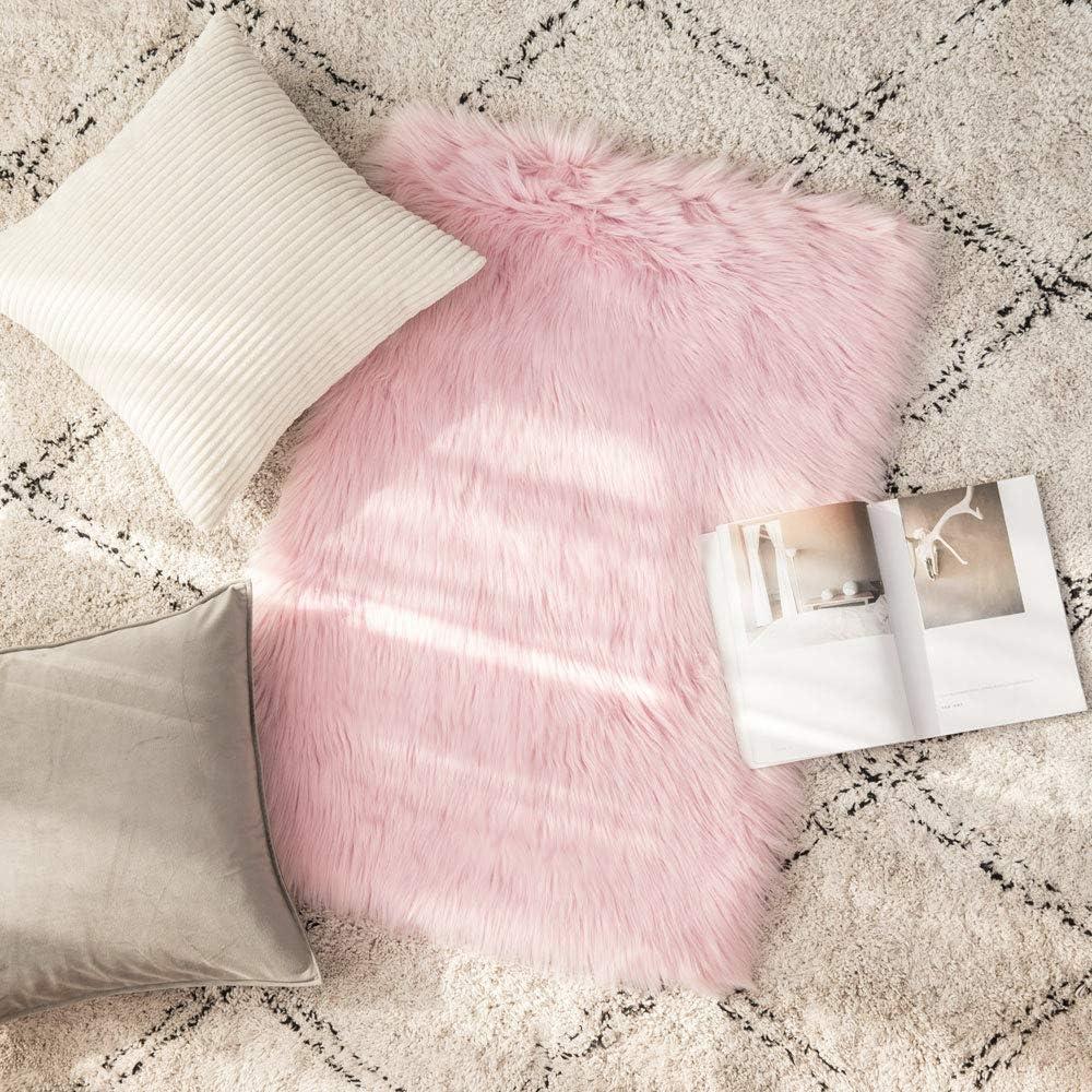 imageMIULEE Luxury Soft Fluffy Area Rug 3x5 Feet Faux Fur Sheepskin Rug Decorative Plush Shaggy Carpet for Christmas Decor Bedside Sofa Floor Nursery WhitePink
