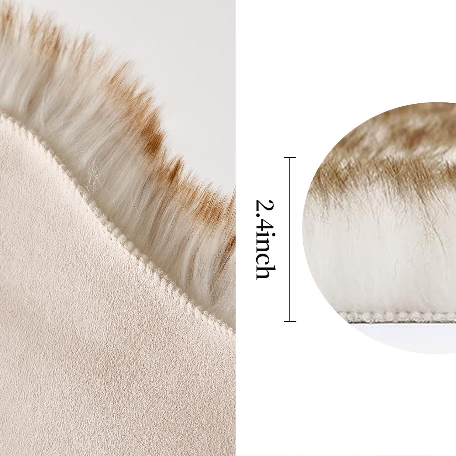 imageMIULEE Luxury Soft Fluffy Area Rug 3x5 Feet Faux Fur Sheepskin Rug Decorative Plush Shaggy Carpet for Christmas Decor Bedside Sofa Floor Nursery WhiteFrosted Tips Brown