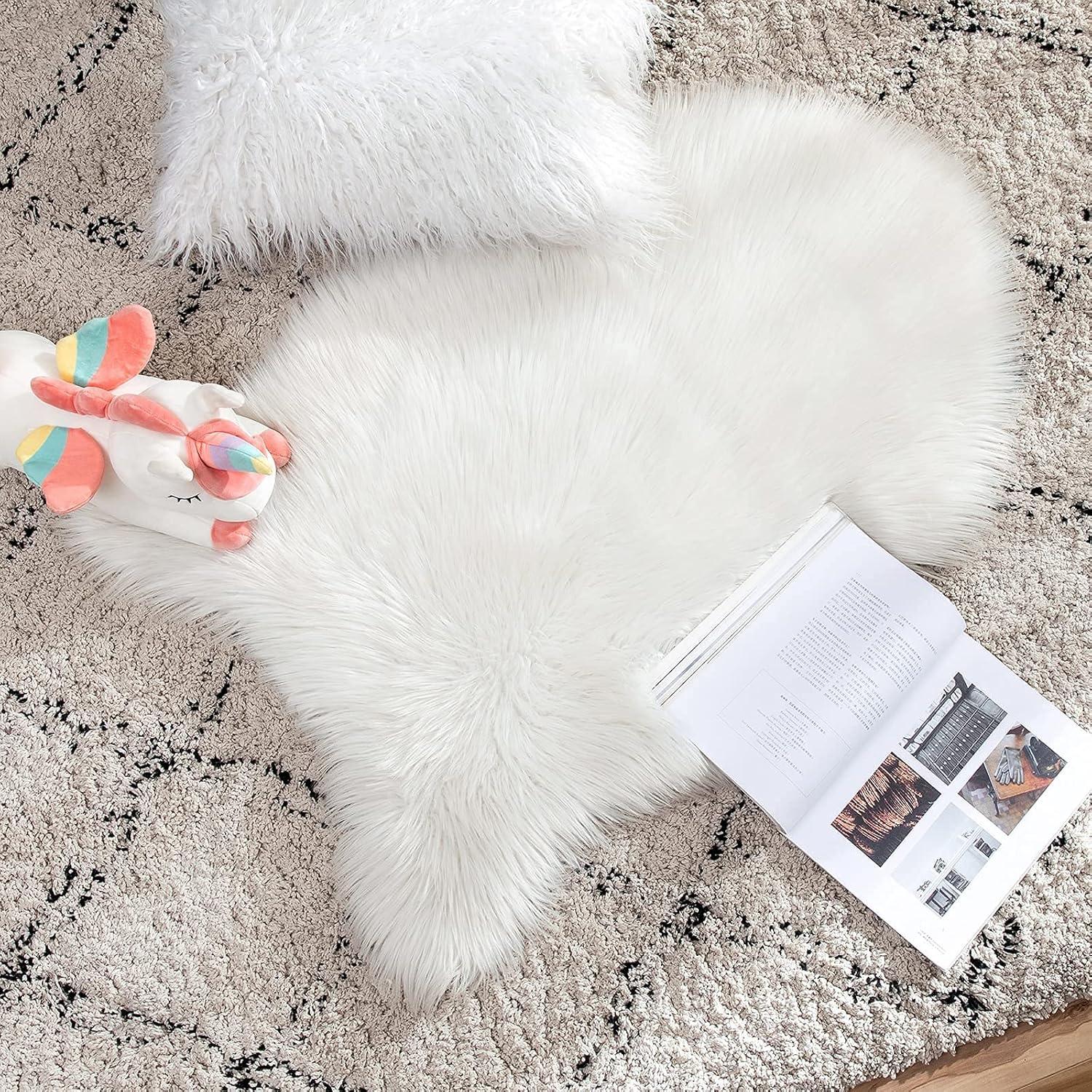 imageMIULEE Luxury Soft Fluffy Area Rug 3x5 Feet Faux Fur Sheepskin Rug Decorative Plush Shaggy Carpet for Christmas Decor Bedside Sofa Floor Nursery WhiteWhite