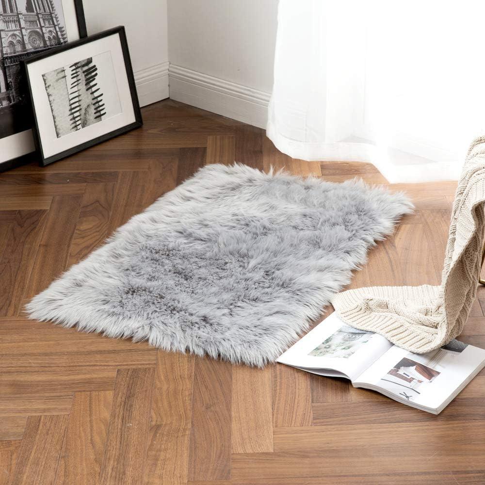 imageMIULEE Luxury Soft Fluffy Area Rug 3x5 Feet Faux Fur Sheepskin Rug Decorative Plush Shaggy Carpet for Christmas Decor Bedside Sofa Floor Nursery WhiteGrey