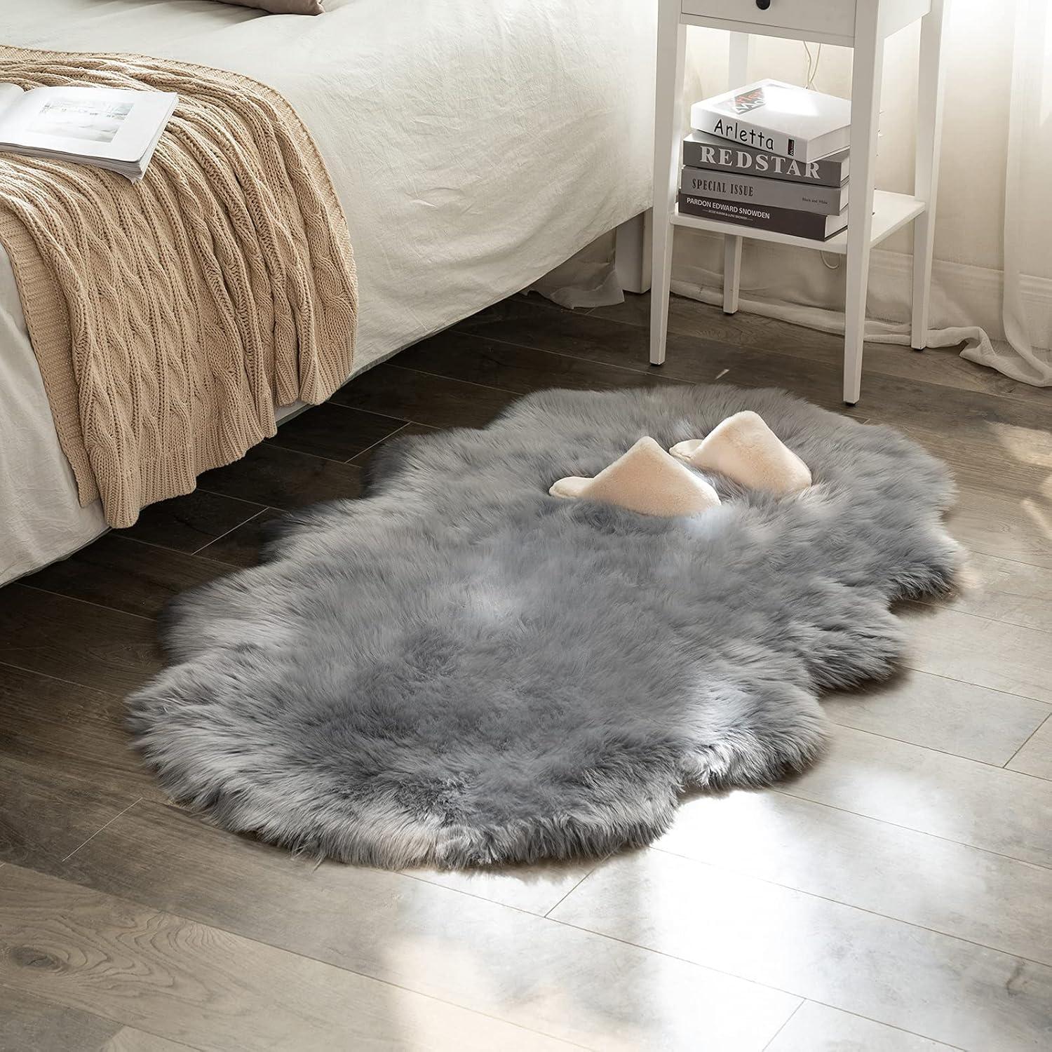 imageMIULEE Luxury Soft Fluffy Area Rug 3x5 Feet Faux Fur Sheepskin Rug Decorative Plush Shaggy Carpet for Christmas Decor Bedside Sofa Floor Nursery WhiteGrey