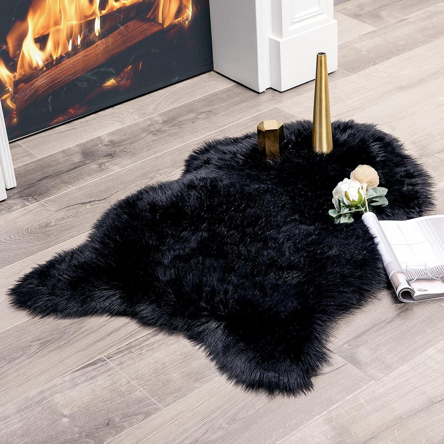 imageMIULEE Luxury Soft Fluffy Area Rug 3x5 Feet Faux Fur Sheepskin Rug Decorative Plush Shaggy Carpet for Christmas Decor Bedside Sofa Floor Nursery WhiteBlack