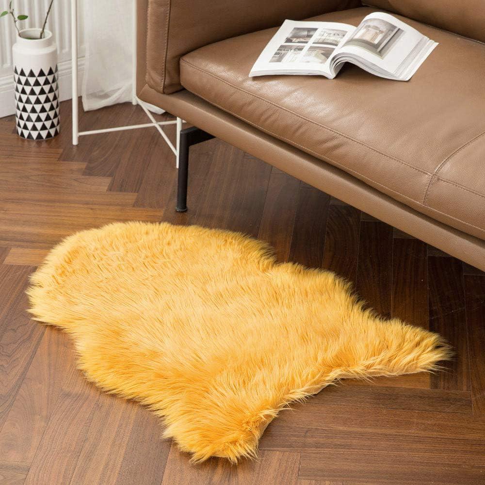 imageMIULEE Luxury Soft Fluffy Area Rug 3x5 Feet Faux Fur Sheepskin Rug Decorative Plush Shaggy Carpet for Christmas Decor Bedside Sofa Floor Nursery WhiteOrange Yellow