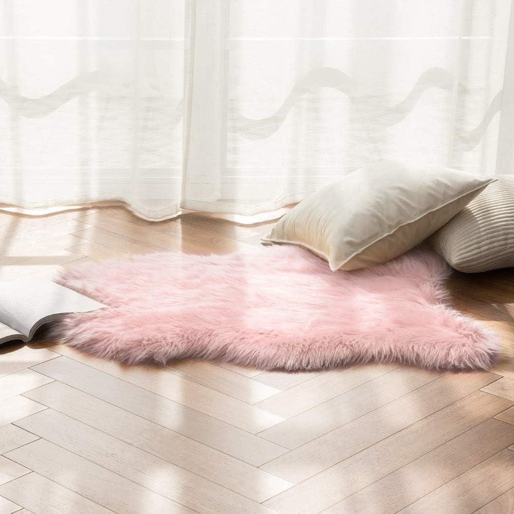 imageMIULEE Luxury Soft Fluffy Area Rug 3x5 Feet Faux Fur Sheepskin Rug Decorative Plush Shaggy Carpet for Christmas Decor Bedside Sofa Floor Nursery WhitePink