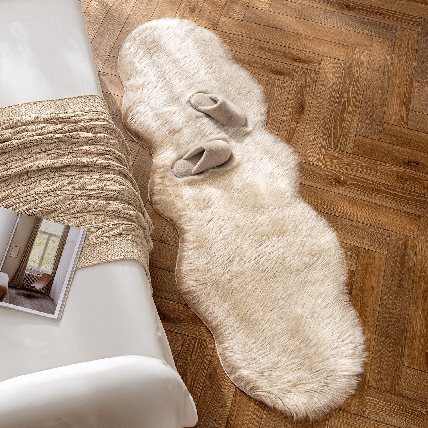 imageMIULEE Luxury Soft Fluffy Area Rug 3x5 Feet Faux Fur Sheepskin Rug Decorative Plush Shaggy Carpet for Christmas Decor Bedside Sofa Floor Nursery WhiteBeige
