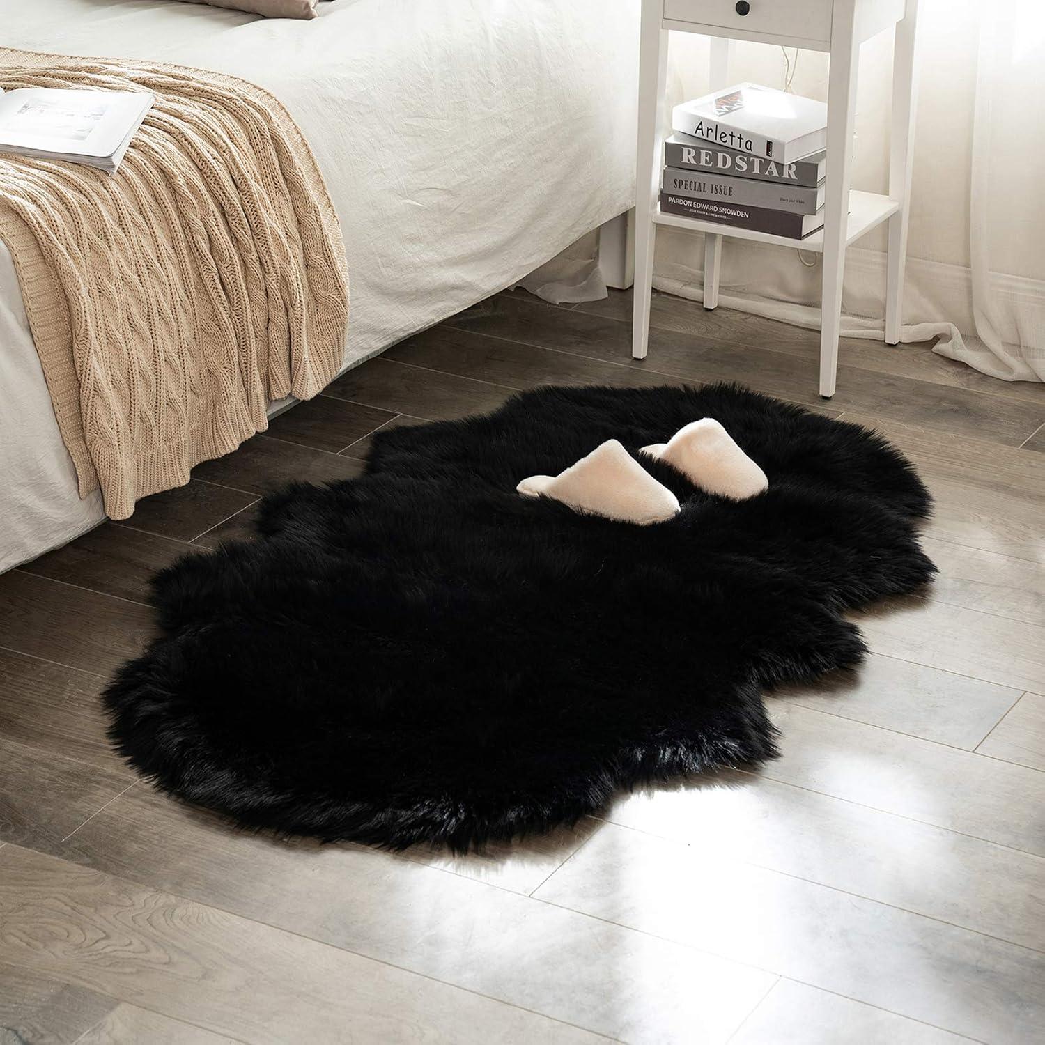 imageMIULEE Luxury Soft Fluffy Area Rug 3x5 Feet Faux Fur Sheepskin Rug Decorative Plush Shaggy Carpet for Christmas Decor Bedside Sofa Floor Nursery WhiteBlack