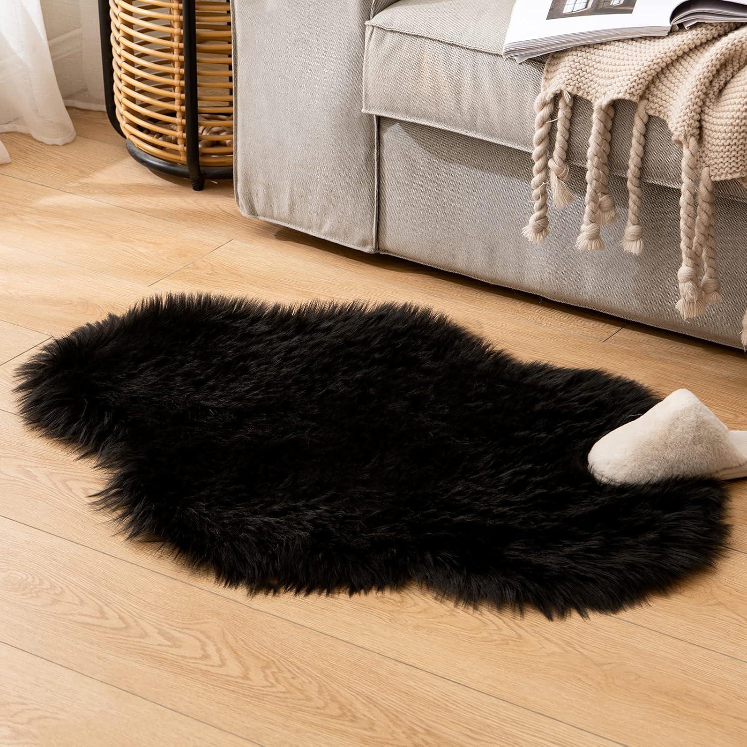 imageMIULEE Luxury Soft Fluffy Area Rug 3x5 Feet Faux Fur Sheepskin Rug Decorative Plush Shaggy Carpet for Christmas Decor Bedside Sofa Floor Nursery WhiteBlack