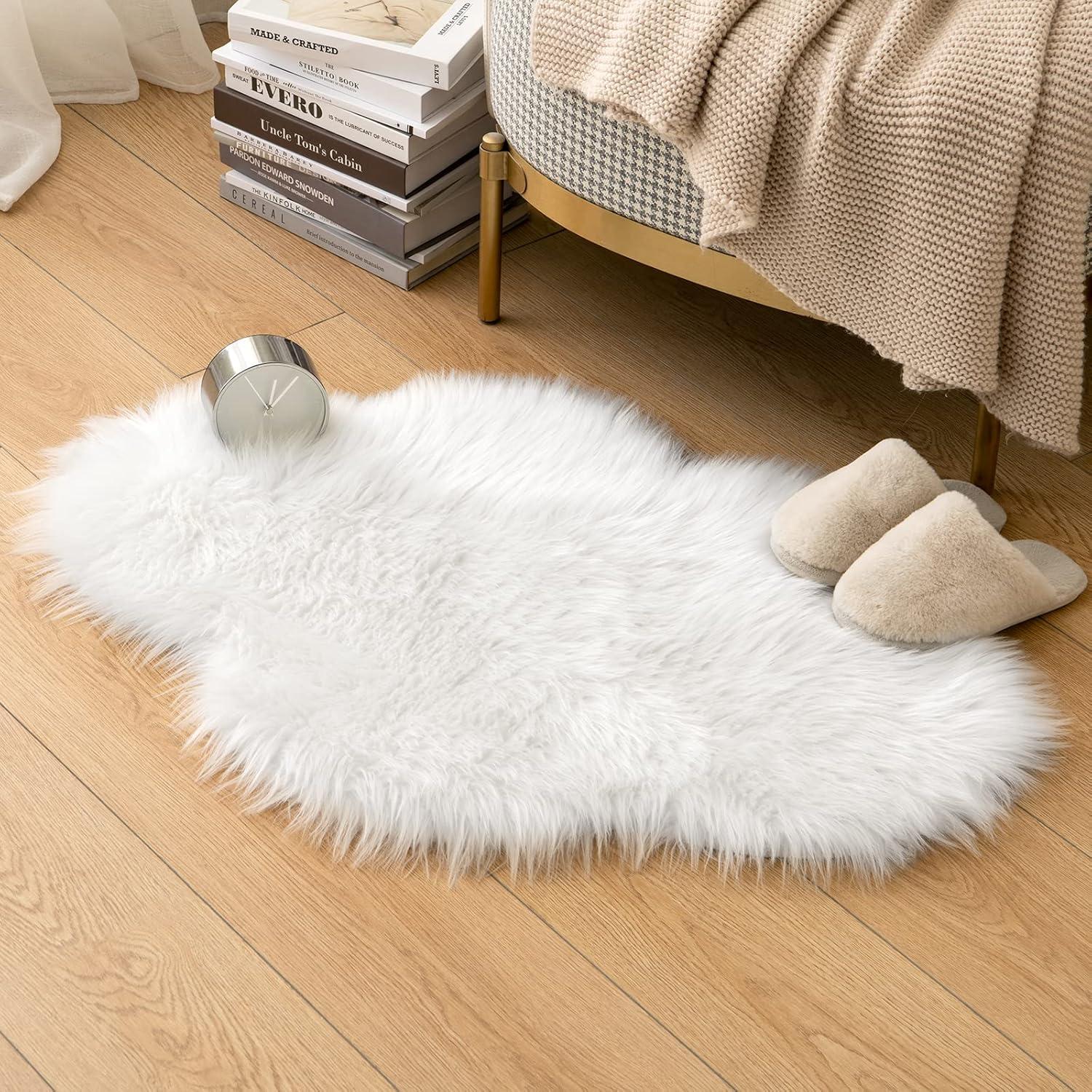 imageMIULEE Luxury Soft Fluffy Area Rug 3x5 Feet Faux Fur Sheepskin Rug Decorative Plush Shaggy Carpet for Christmas Decor Bedside Sofa Floor Nursery WhiteWhite