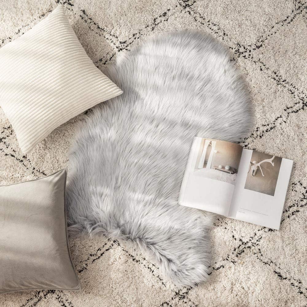 imageMIULEE Luxury Soft Fluffy Area Rug 3x5 Feet Faux Fur Sheepskin Rug Decorative Plush Shaggy Carpet for Christmas Decor Bedside Sofa Floor Nursery WhiteGrey