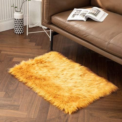 imageMIULEE Luxury Soft Fluffy Area Rug 3x5 Feet Faux Fur Sheepskin Rug Decorative Plush Shaggy Carpet for Christmas Decor Bedside Sofa Floor Nursery WhiteOrange Yellow