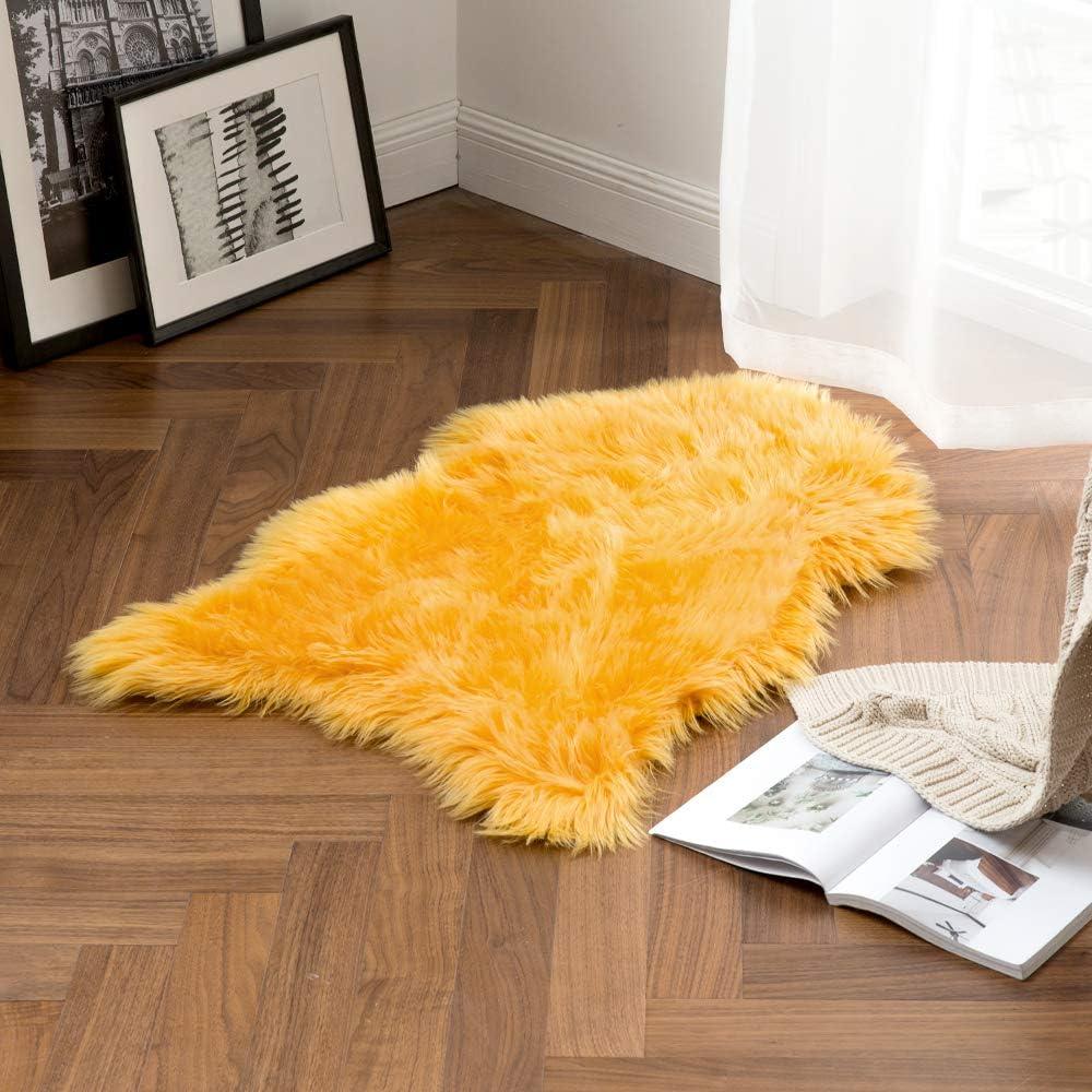 imageMIULEE Luxury Soft Fluffy Area Rug 3x5 Feet Faux Fur Sheepskin Rug Decorative Plush Shaggy Carpet for Christmas Decor Bedside Sofa Floor Nursery WhiteOrange Yellow