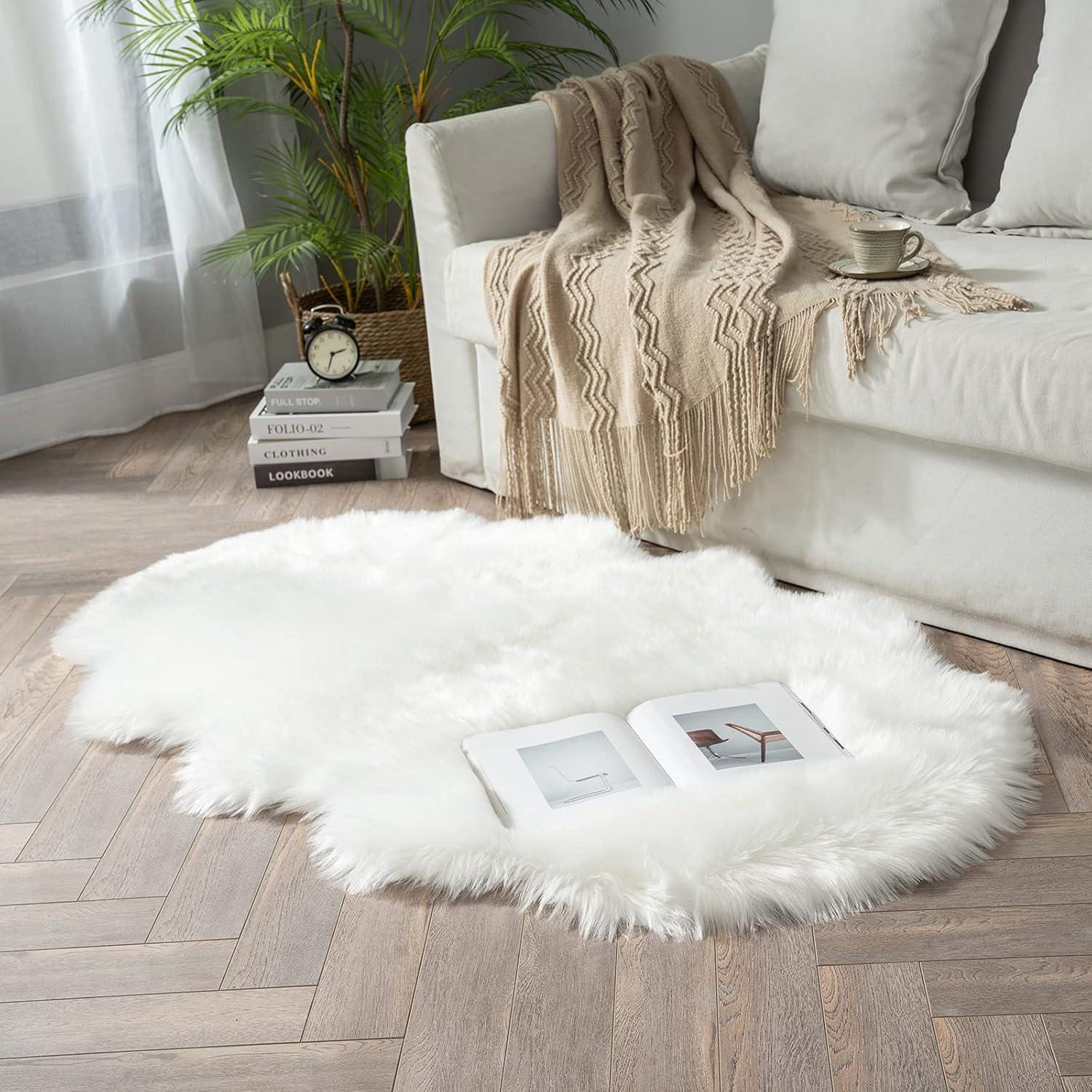 imageMIULEE Luxury Soft Fluffy Area Rug 3x5 Feet Faux Fur Sheepskin Rug Decorative Plush Shaggy Carpet for Christmas Decor Bedside Sofa Floor Nursery WhiteWhite