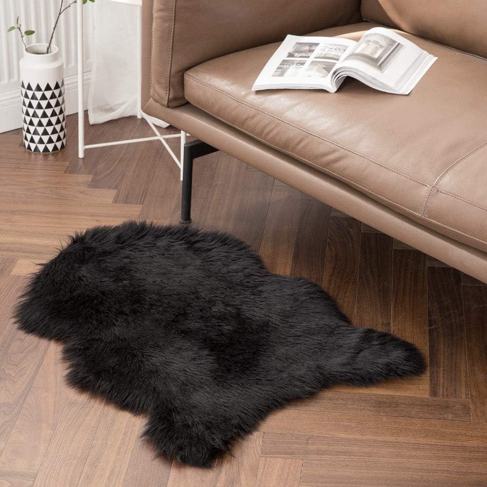 imageMIULEE Luxury Soft Fluffy Area Rug 3x5 Feet Faux Fur Sheepskin Rug Decorative Plush Shaggy Carpet for Christmas Decor Bedside Sofa Floor Nursery WhiteBlack