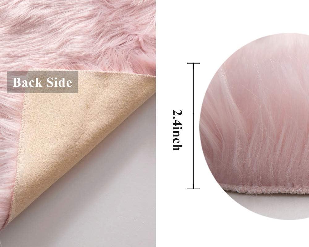 imageMIULEE Luxury Soft Fluffy Area Rug 3x5 Feet Faux Fur Sheepskin Rug Decorative Plush Shaggy Carpet for Christmas Decor Bedside Sofa Floor Nursery WhitePink