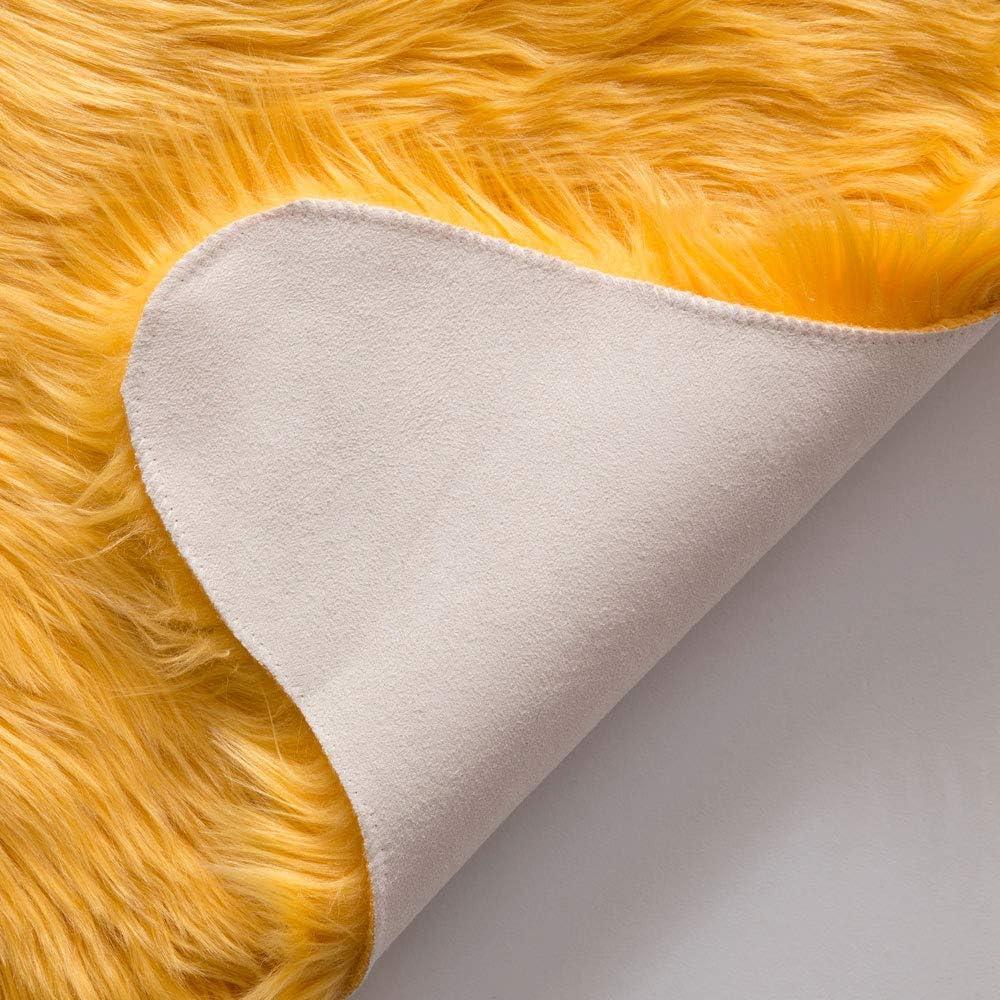 imageMIULEE Luxury Soft Fluffy Area Rug 3x5 Feet Faux Fur Sheepskin Rug Decorative Plush Shaggy Carpet for Christmas Decor Bedside Sofa Floor Nursery WhiteOrange Yellow
