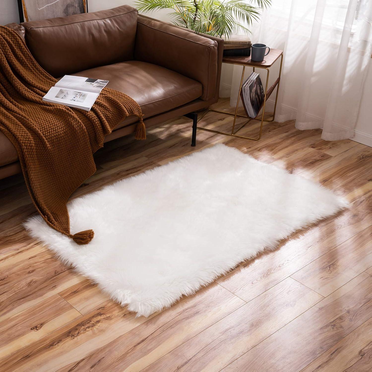 imageMIULEE Luxury Soft Fluffy Area Rug 3x5 Feet Faux Fur Sheepskin Rug Decorative Plush Shaggy Carpet for Christmas Decor Bedside Sofa Floor Nursery WhiteWhite