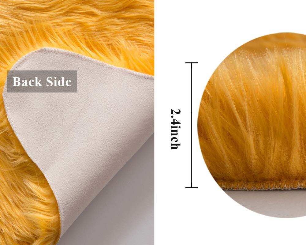 imageMIULEE Luxury Soft Fluffy Area Rug 3x5 Feet Faux Fur Sheepskin Rug Decorative Plush Shaggy Carpet for Christmas Decor Bedside Sofa Floor Nursery WhiteOrange Yellow