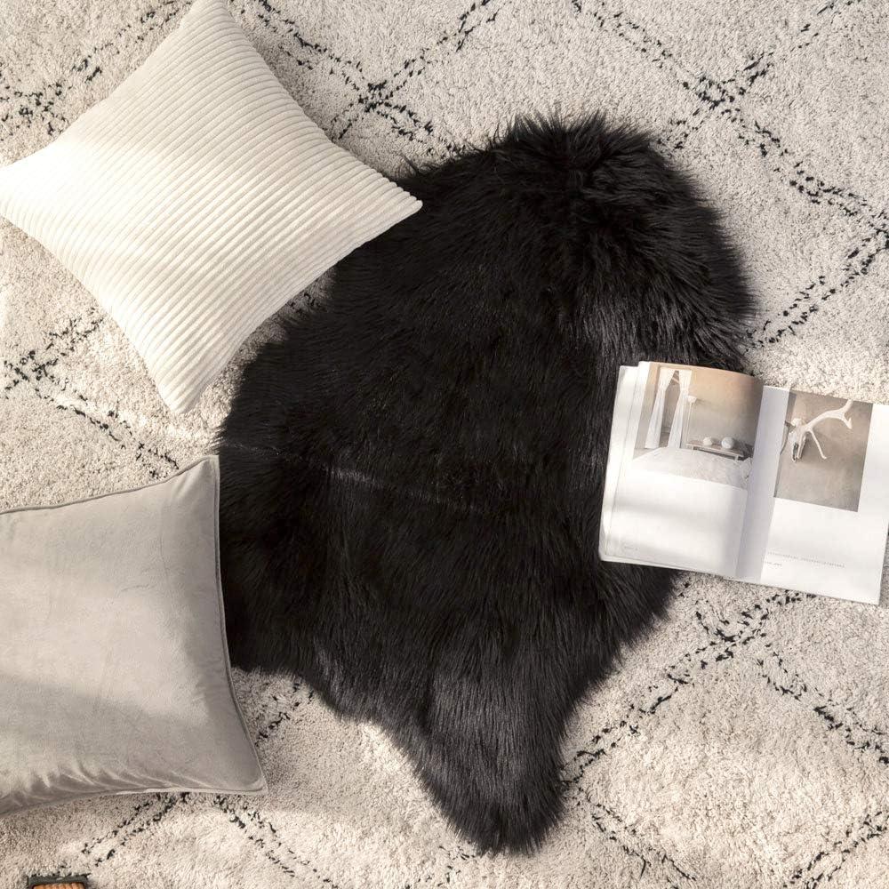 imageMIULEE Luxury Soft Fluffy Area Rug 3x5 Feet Faux Fur Sheepskin Rug Decorative Plush Shaggy Carpet for Christmas Decor Bedside Sofa Floor Nursery WhiteBlack