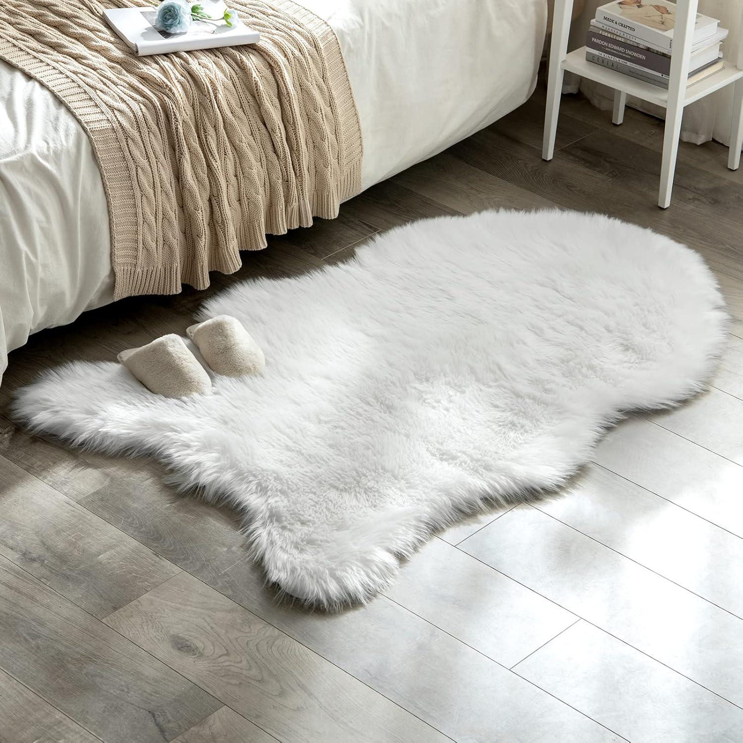 imageMIULEE Luxury Soft Fluffy Area Rug 3x5 Feet Faux Fur Sheepskin Rug Decorative Plush Shaggy Carpet for Christmas Decor Bedside Sofa Floor Nursery WhiteWhite