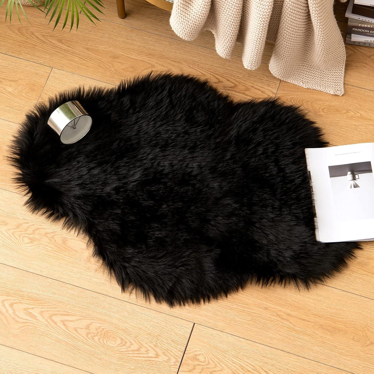 imageMIULEE Luxury Soft Fluffy Area Rug 3x5 Feet Faux Fur Sheepskin Rug Decorative Plush Shaggy Carpet for Christmas Decor Bedside Sofa Floor Nursery WhiteBlack