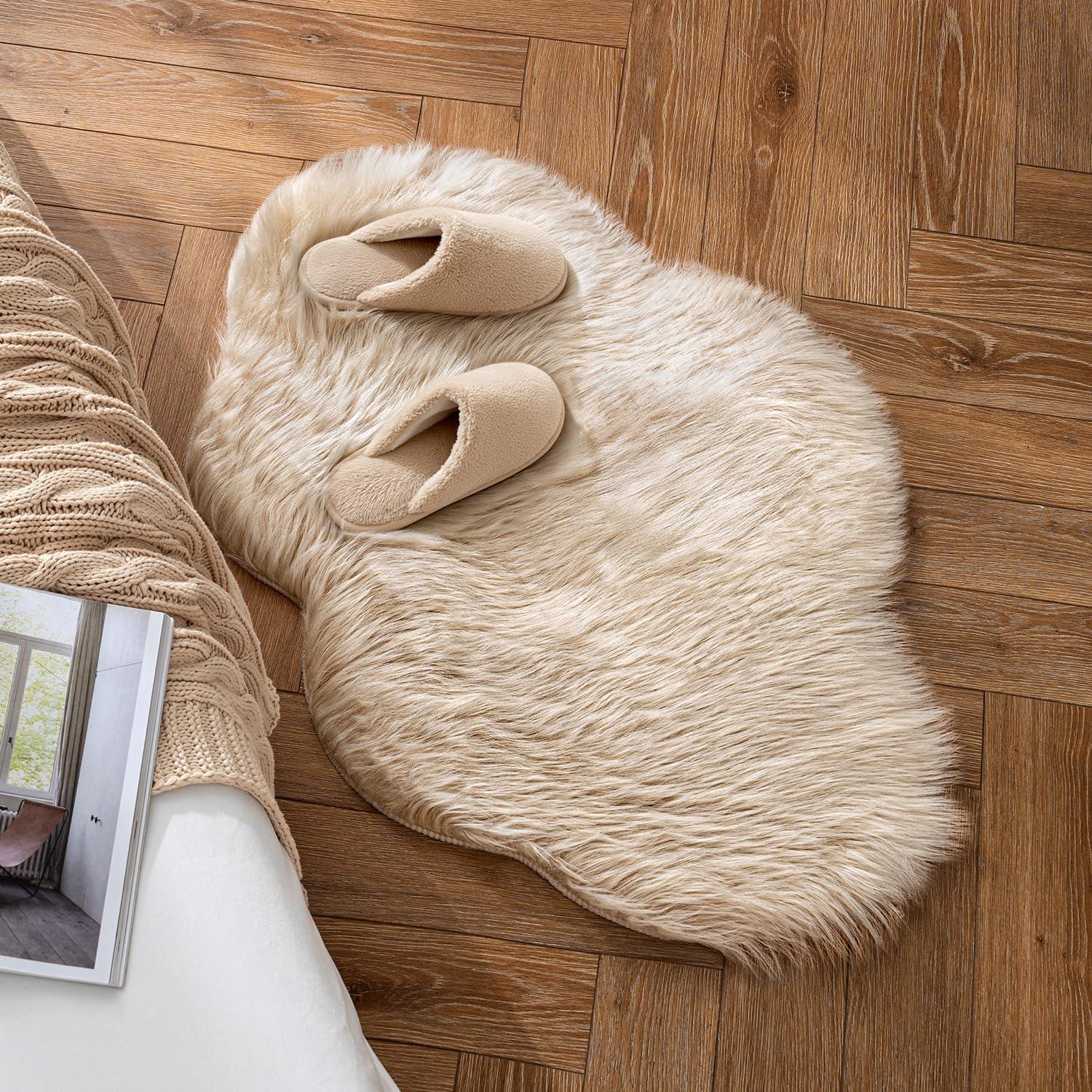 imageMIULEE Luxury Soft Fluffy Area Rug 3x5 Feet Faux Fur Sheepskin Rug Decorative Plush Shaggy Carpet for Christmas Decor Bedside Sofa Floor Nursery WhiteBeige