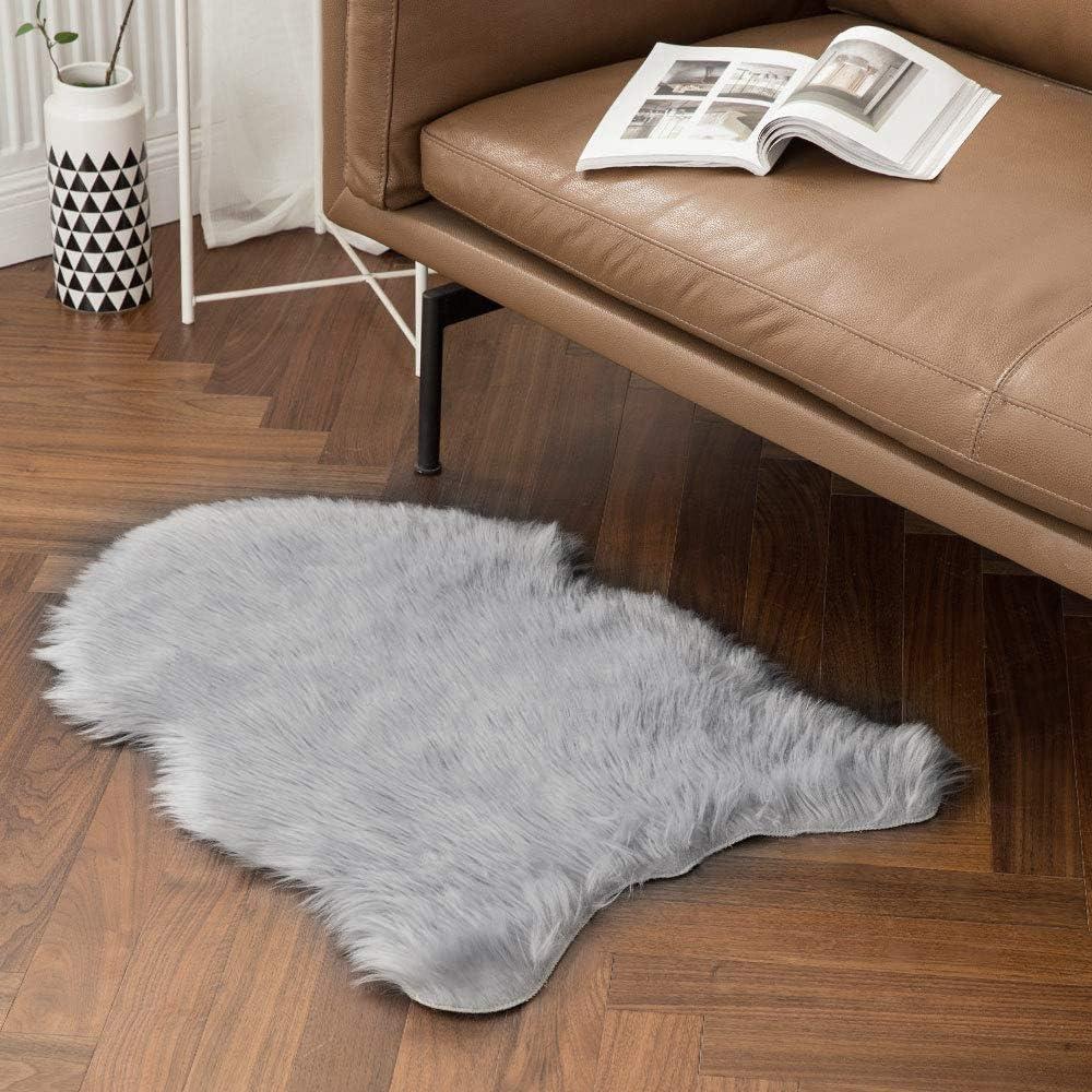 imageMIULEE Luxury Soft Fluffy Area Rug 3x5 Feet Faux Fur Sheepskin Rug Decorative Plush Shaggy Carpet for Christmas Decor Bedside Sofa Floor Nursery WhiteGrey