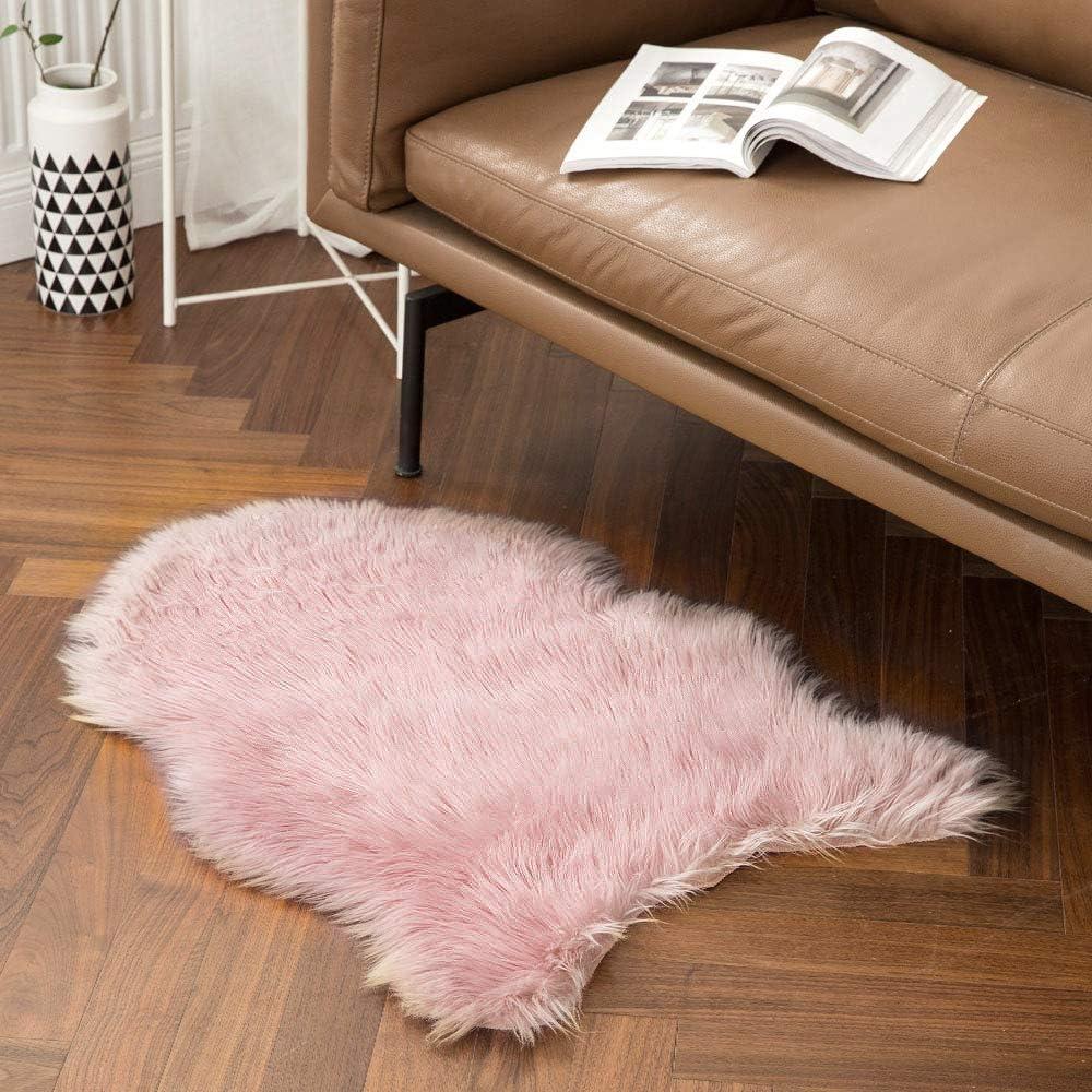 imageMIULEE Luxury Soft Fluffy Area Rug 3x5 Feet Faux Fur Sheepskin Rug Decorative Plush Shaggy Carpet for Christmas Decor Bedside Sofa Floor Nursery WhitePink