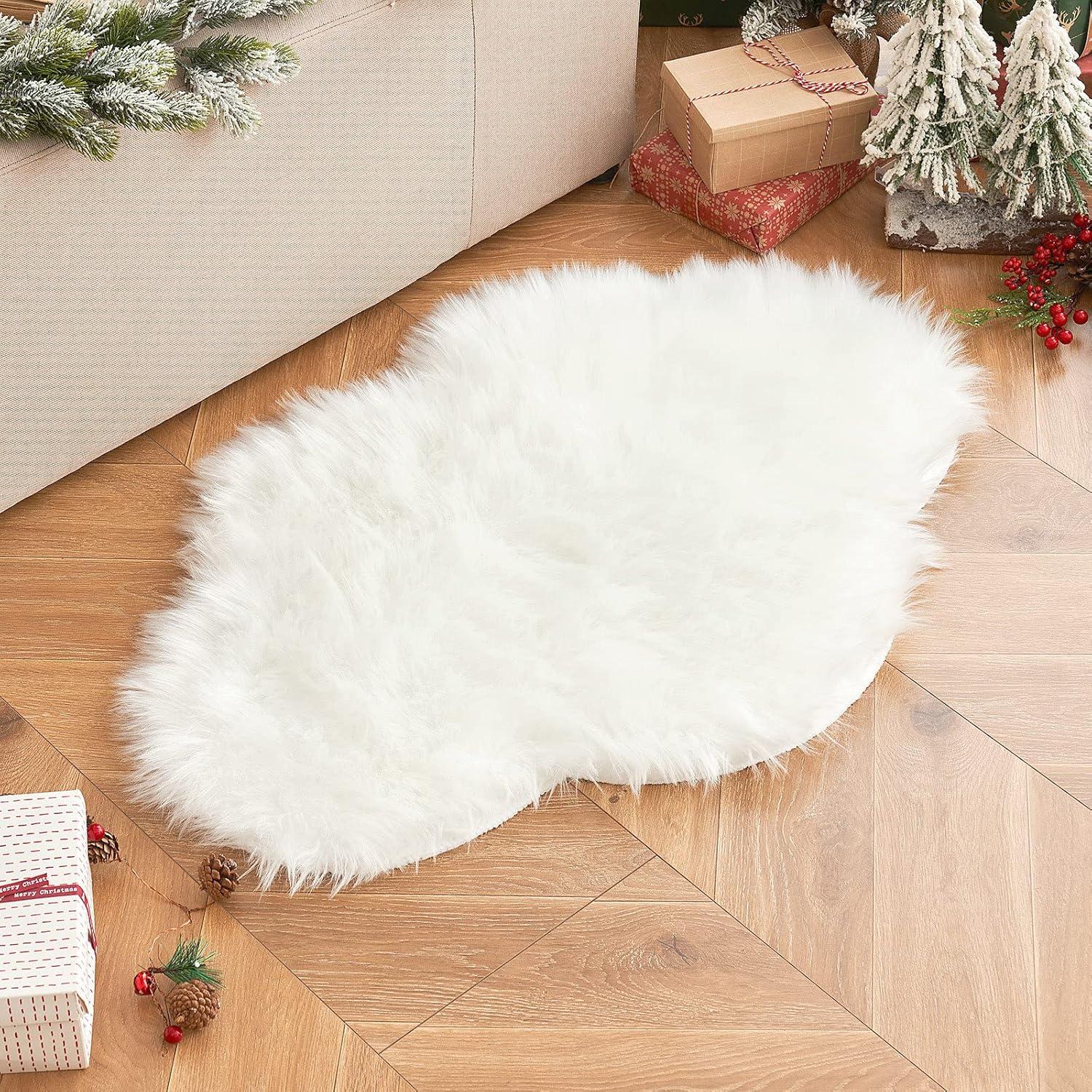 imageMIULEE Luxury Soft Fluffy Area Rug 3x5 Feet Faux Fur Sheepskin Rug Decorative Plush Shaggy Carpet for Christmas Decor Bedside Sofa Floor Nursery WhiteWhite