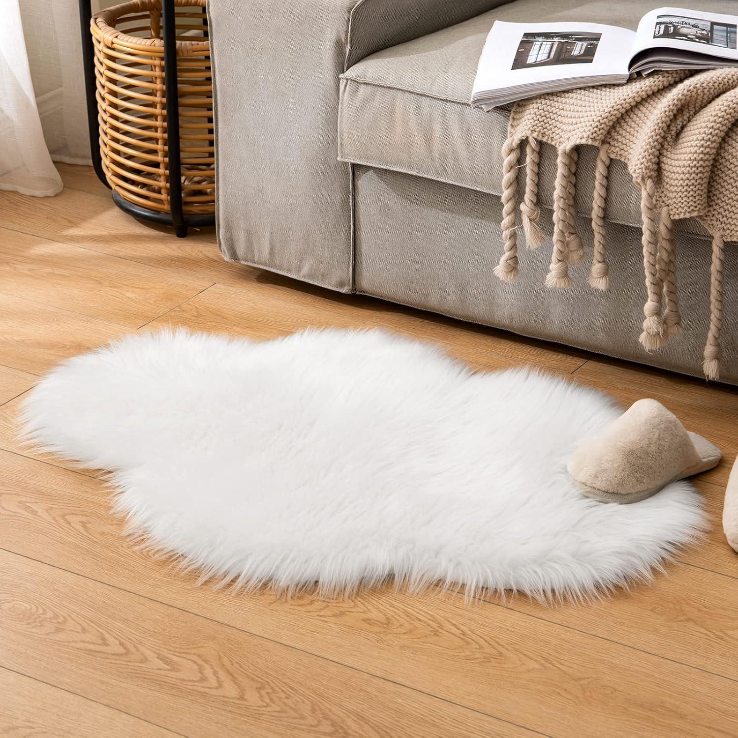 imageMIULEE Luxury Soft Fluffy Area Rug 3x5 Feet Faux Fur Sheepskin Rug Decorative Plush Shaggy Carpet for Christmas Decor Bedside Sofa Floor Nursery WhiteWhite