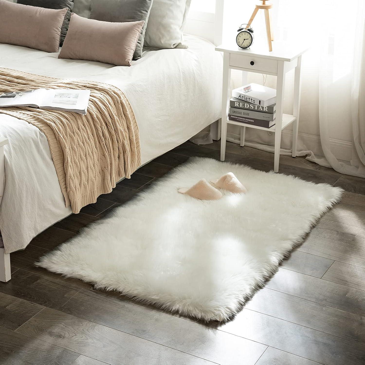 imageMIULEE Luxury Soft Fluffy Area Rug 3x5 Feet Faux Fur Sheepskin Rug Decorative Plush Shaggy Carpet for Christmas Decor Bedside Sofa Floor Nursery WhiteWhite