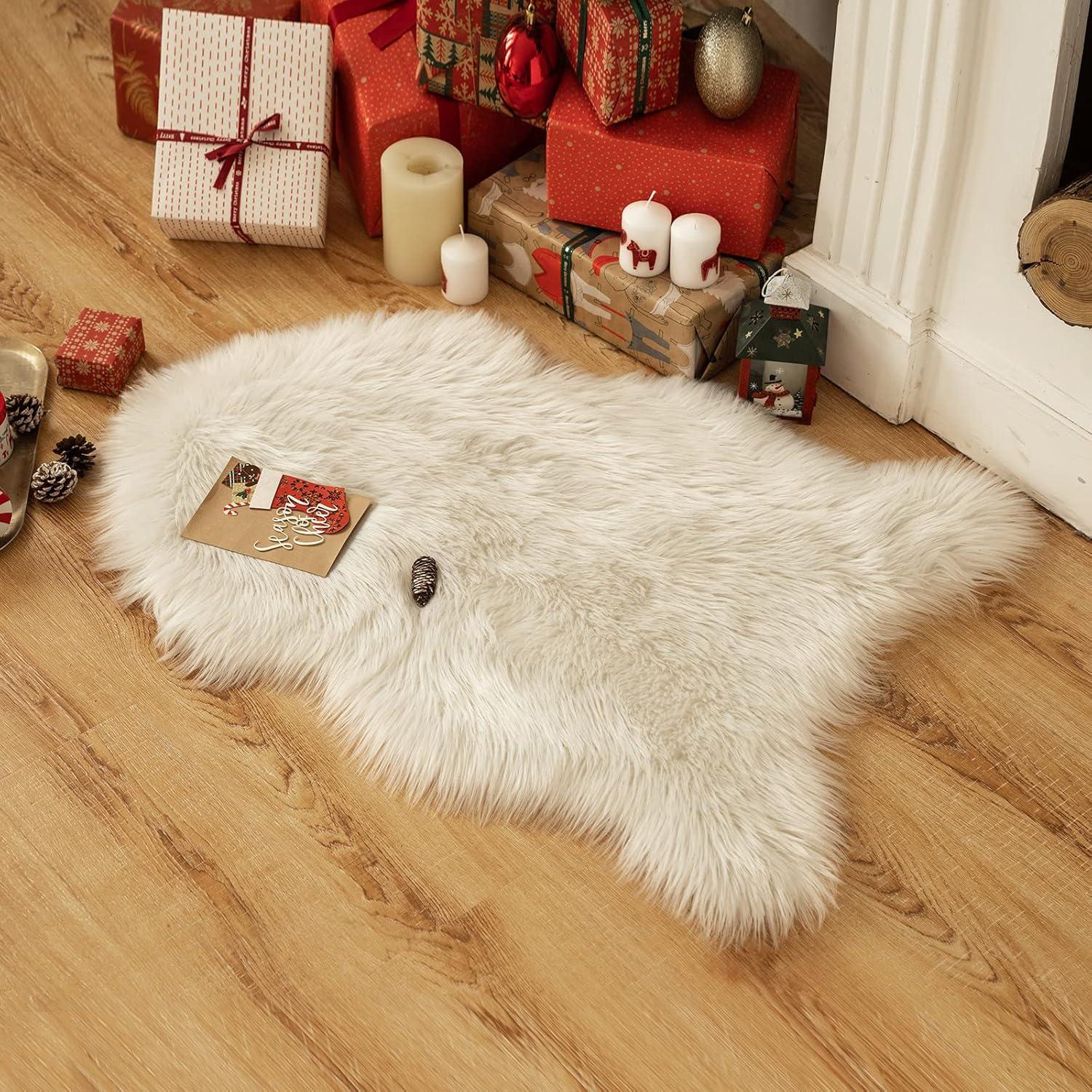 imageMIULEE Luxury Soft Fluffy Area Rug 3x5 Feet Faux Fur Sheepskin Rug Decorative Plush Shaggy Carpet for Christmas Decor Bedside Sofa Floor Nursery WhiteWhite