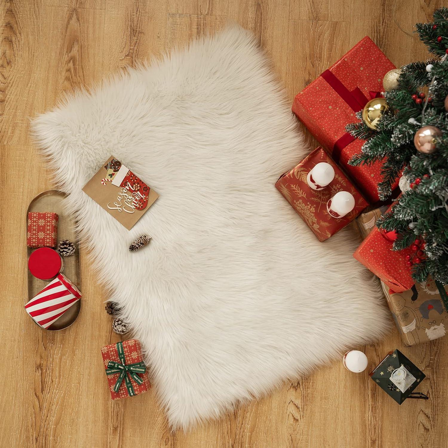 imageMIULEE Luxury Soft Fluffy Area Rug 3x5 Feet Faux Fur Sheepskin Rug Decorative Plush Shaggy Carpet for Christmas Decor Bedside Sofa Floor Nursery WhiteWhite