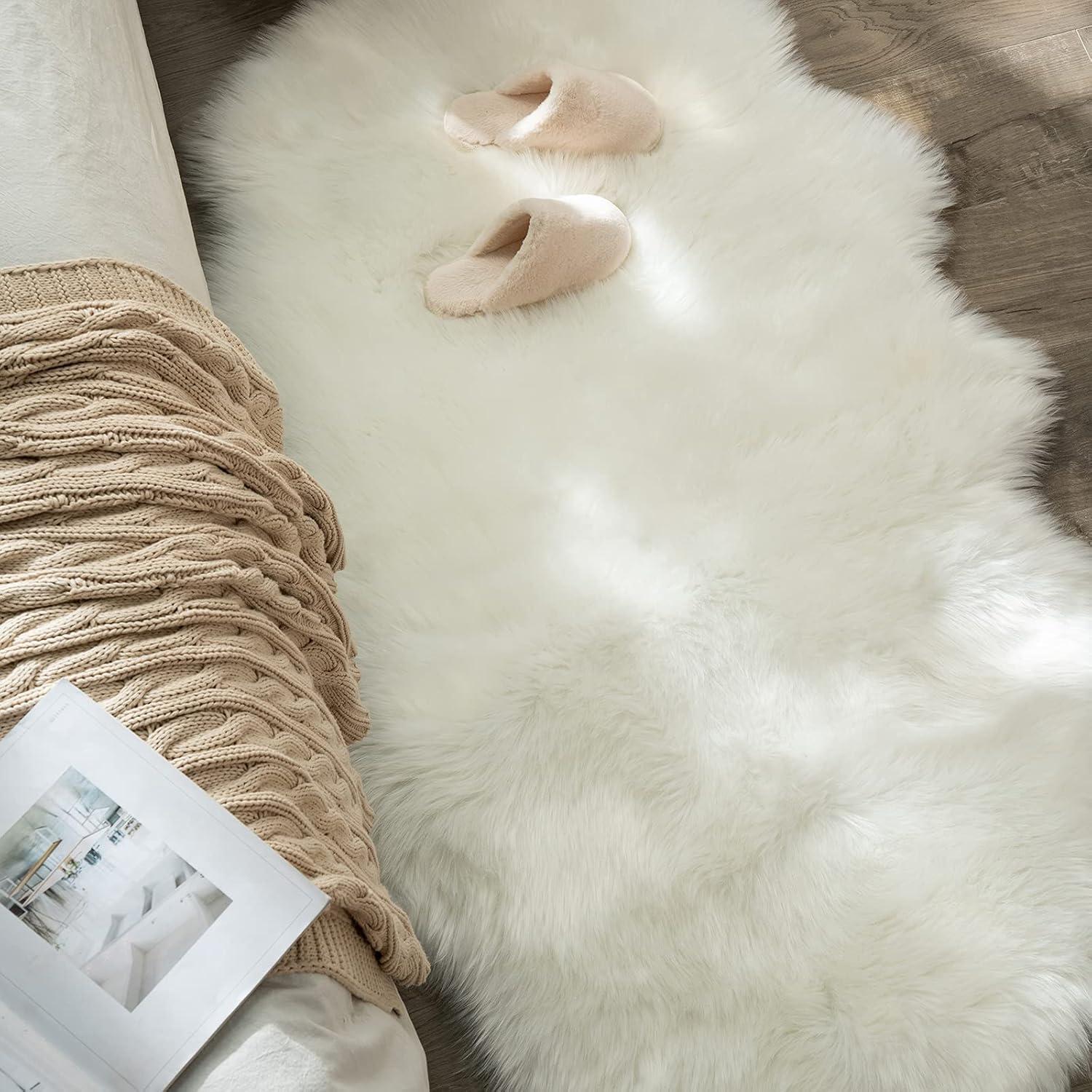 imageMIULEE Luxury Soft Fluffy Area Rug 3x5 Feet Faux Fur Sheepskin Rug Decorative Plush Shaggy Carpet for Christmas Decor Bedside Sofa Floor Nursery WhiteWhite