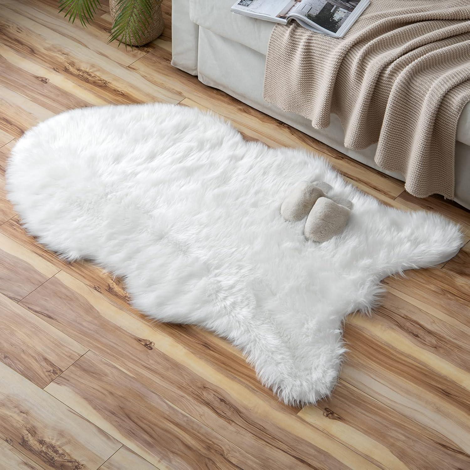 imageMIULEE Luxury Soft Fluffy Area Rug 3x5 Feet Faux Fur Sheepskin Rug Decorative Plush Shaggy Carpet for Christmas Decor Bedside Sofa Floor Nursery WhiteWhite