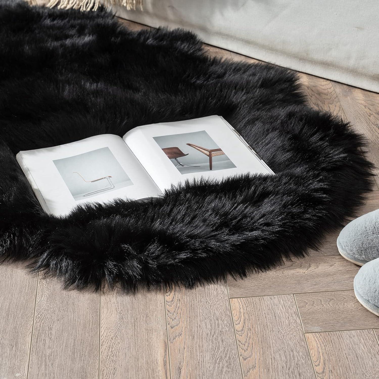 imageMIULEE Luxury Soft Fluffy Area Rug 3x5 Feet Faux Fur Sheepskin Rug Decorative Plush Shaggy Carpet for Christmas Decor Bedside Sofa Floor Nursery WhiteBlack