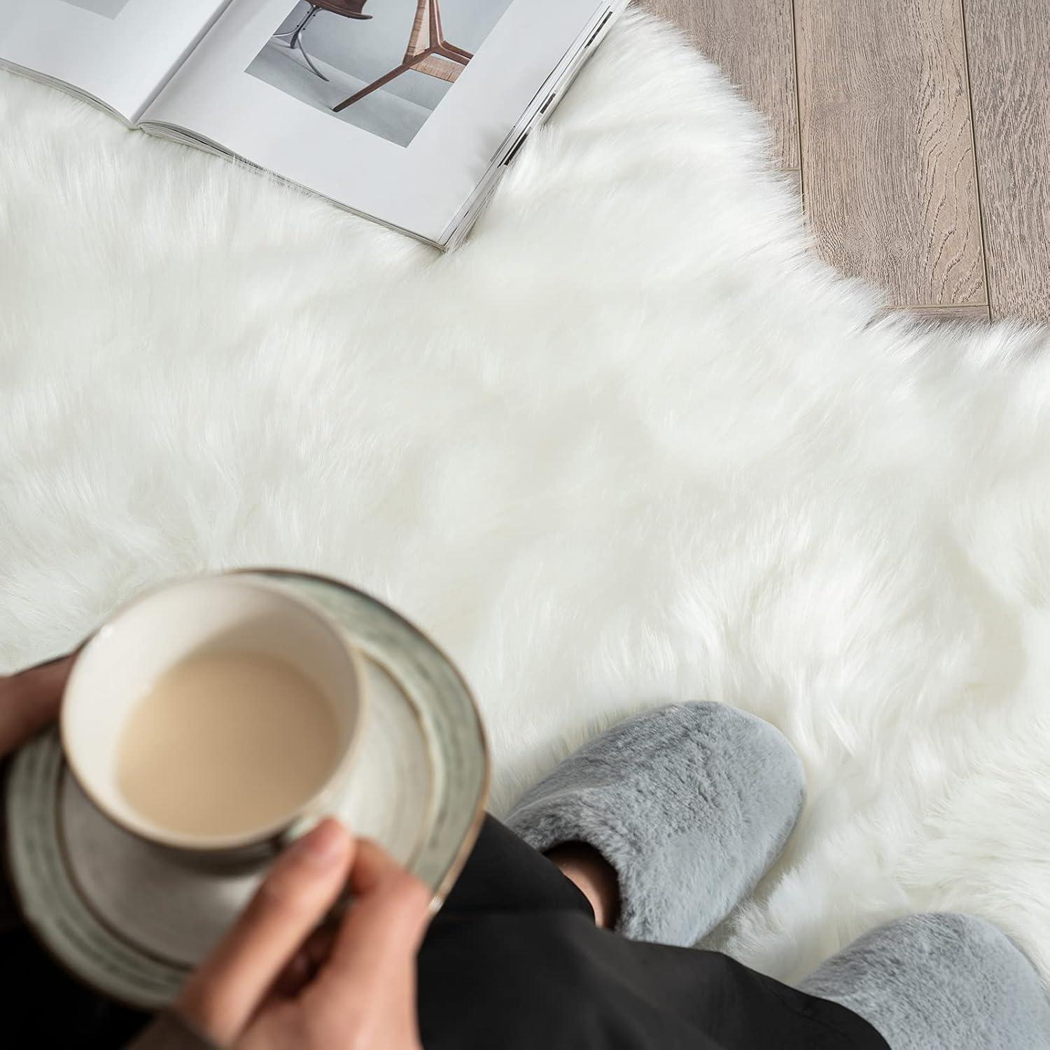 imageMIULEE Luxury Soft Fluffy Area Rug 3x5 Feet Faux Fur Sheepskin Rug Decorative Plush Shaggy Carpet for Christmas Decor Bedside Sofa Floor Nursery WhiteWhite