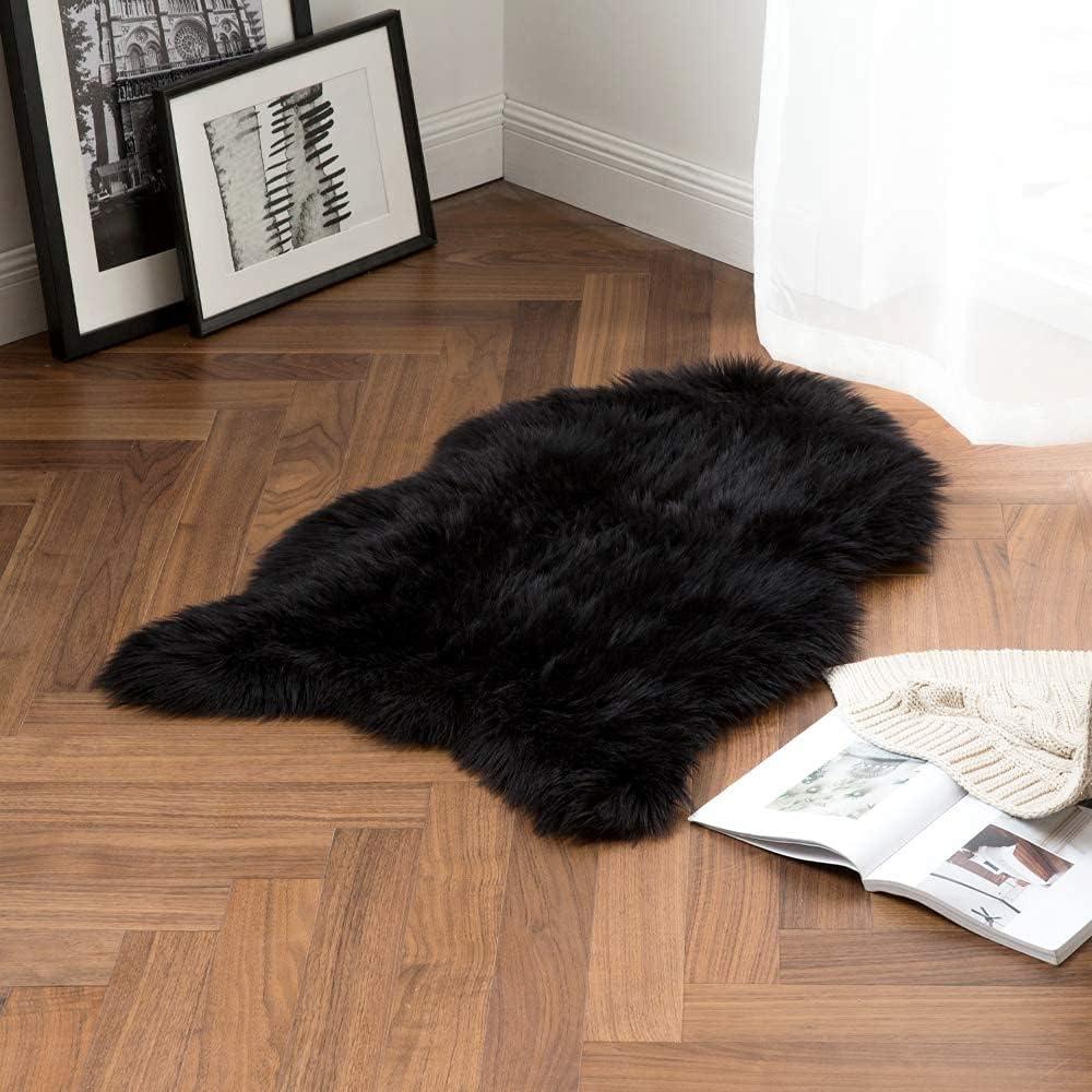 imageMIULEE Luxury Soft Fluffy Area Rug 3x5 Feet Faux Fur Sheepskin Rug Decorative Plush Shaggy Carpet for Christmas Decor Bedside Sofa Floor Nursery WhiteBlack