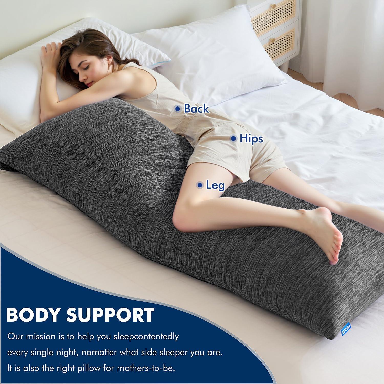 imageMIULEE Memory Foam Body Pillow for Adults Cooling Long Full Body Pillow for Side SleeperBedSleepingBack and Stomach 20x54 Inch GreyBlack