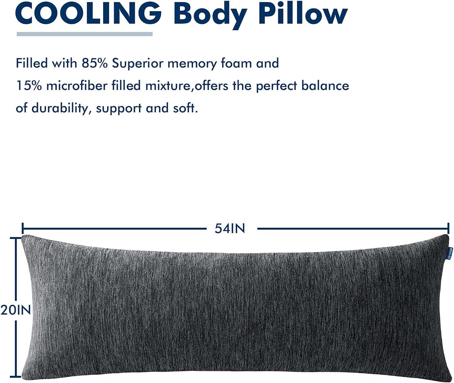 imageMIULEE Memory Foam Body Pillow for Adults Cooling Long Full Body Pillow for Side SleeperBedSleepingBack and Stomach 20x54 Inch GreyBlack